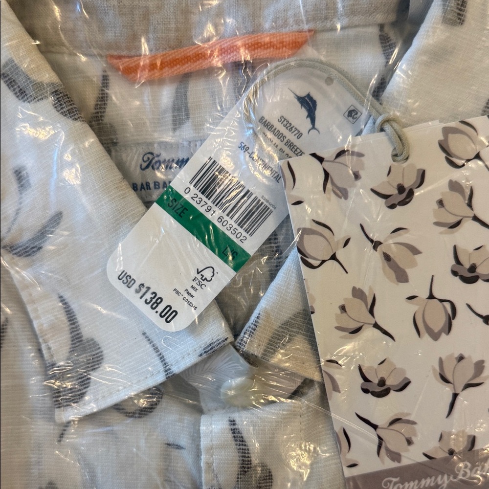 Tommy Bahama White Button-Down with Gray Floral Print - Picture 2 of 4